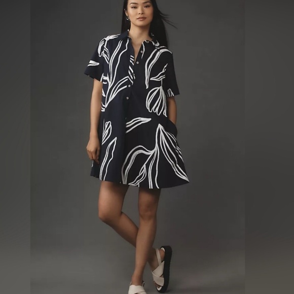 Anthropologie Dresses & Skirts - Anthropologie Pollie Short Sleeve Swing Tunic Mini Dress Navy Blue M